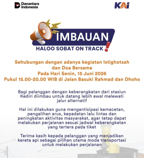 Jelang  1 Muharram, KAI Daop 7 Imbau Penumpang Tiba Lebih Awal di Stasiun Kediri
