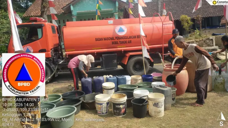 Atasi Dampak Kemarau, BPBD Kabupaten Tegal Salurkan 108 Ribu Liter Air Bersih untuk 11.490 Jiwa