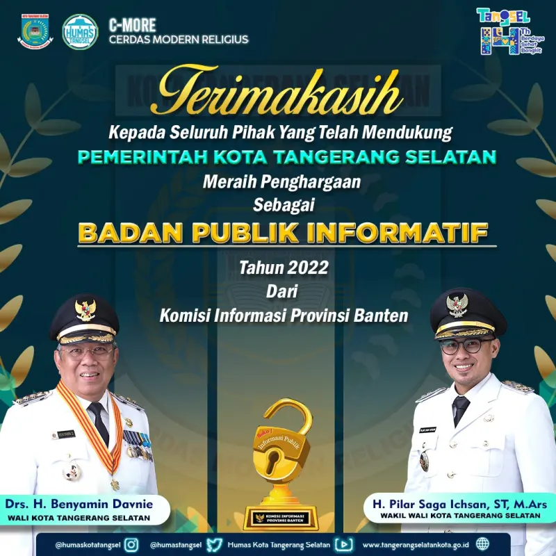 Pemkot Tangsel Raih Penghargaan Badan Publik Informatif 2022