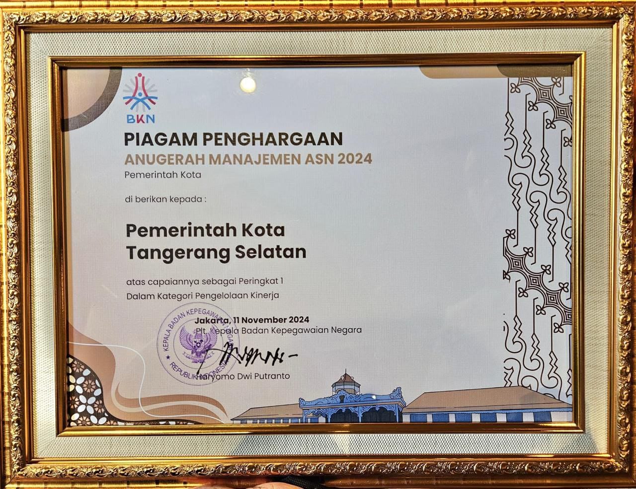 Pemkot Tangsel Bawa Pulang Penghargaan Nasional Pengelolaan Kinerja Terbaik BKN